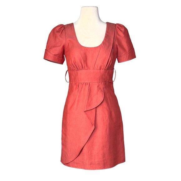 Voom By Joy Han Coral Pink Retro Pin-Up Short Sleeve Faux Wrap Pencil Dress Sz S - Picture 1 of 11